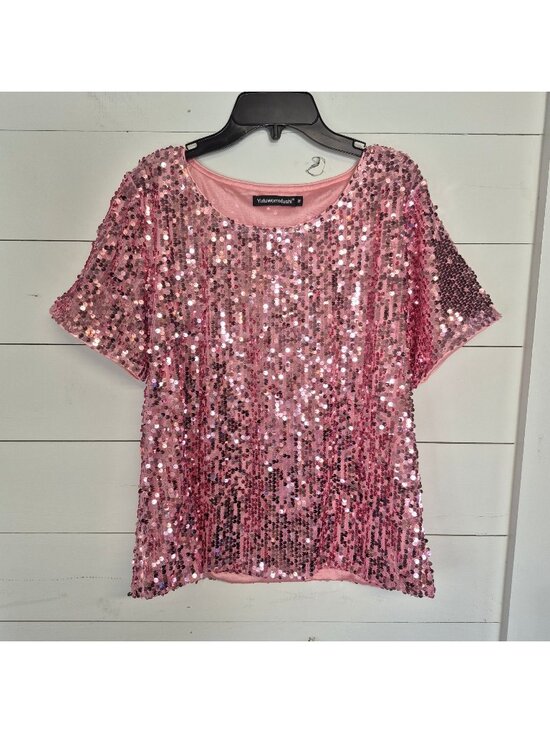 Yutuwomsfushi Tops - Party Pink Sequin Short Sleeve Top Size M